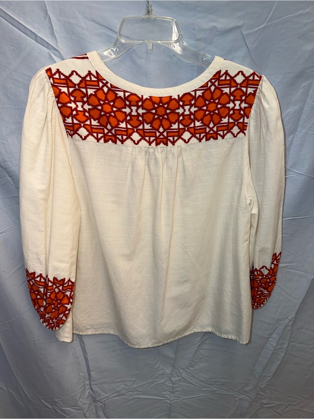 Knox Rose Cream Peasant Blouse with Orange Embroidery - Picture 2 of 4